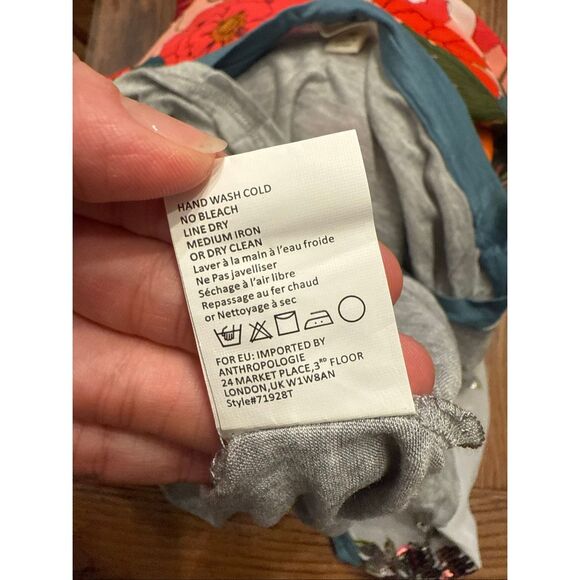 Anthropologie Tiny Knit Sequin Sheer Floral Short Puff Sleeve Blouse Gray Medium - Picture 4 of 5